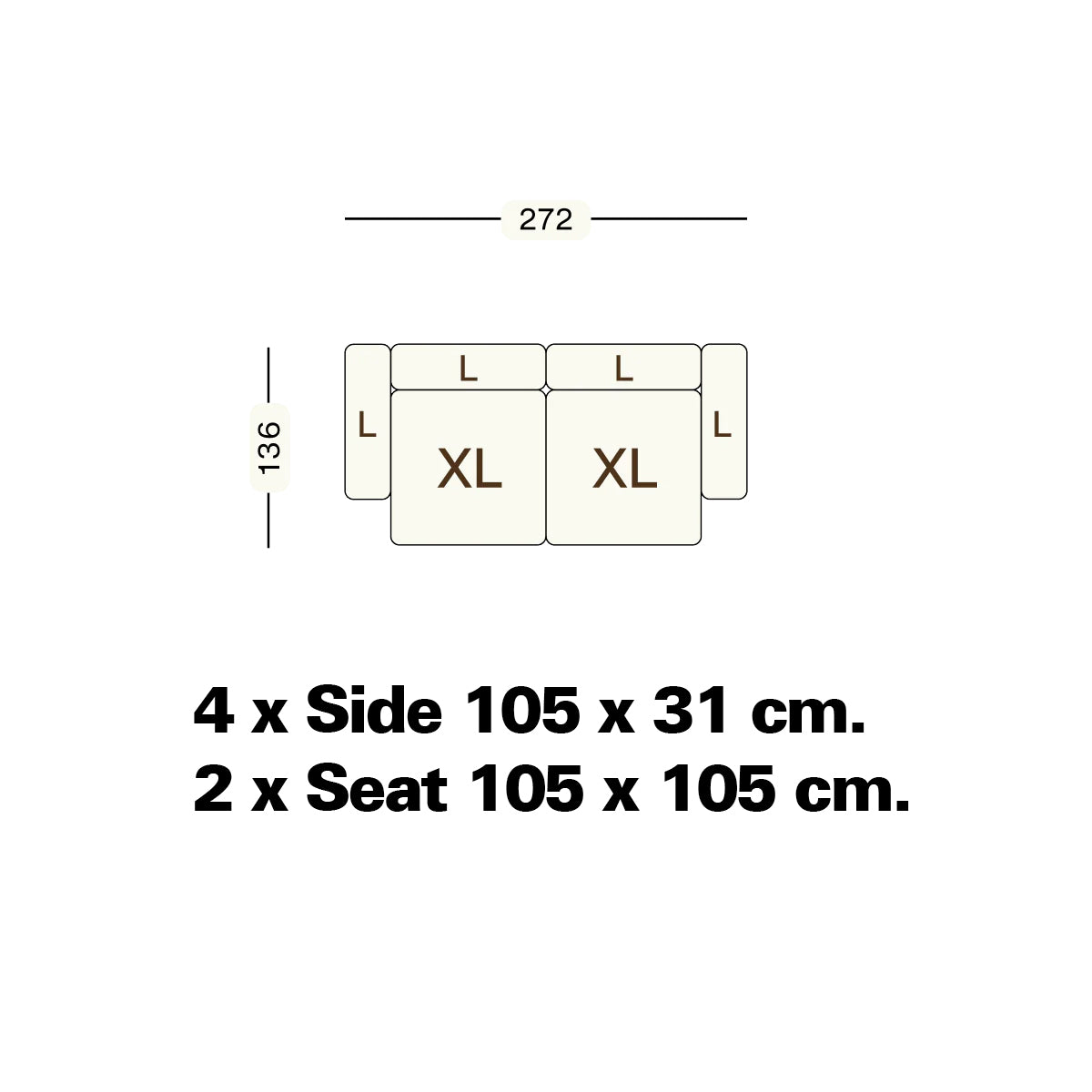 Vetsak Two Seat Sofa - 272x136 cm. - Cord Velours Mocha