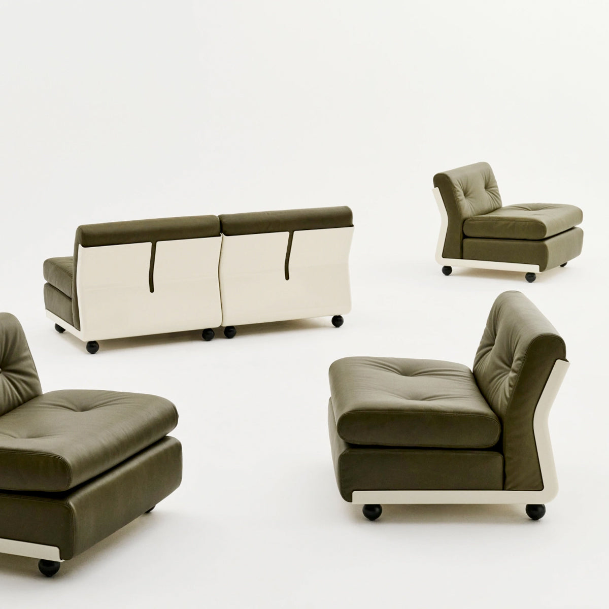 HAY Amanta Sofa - 1 Seater - Sense Forest Green Læder - Cream Beige