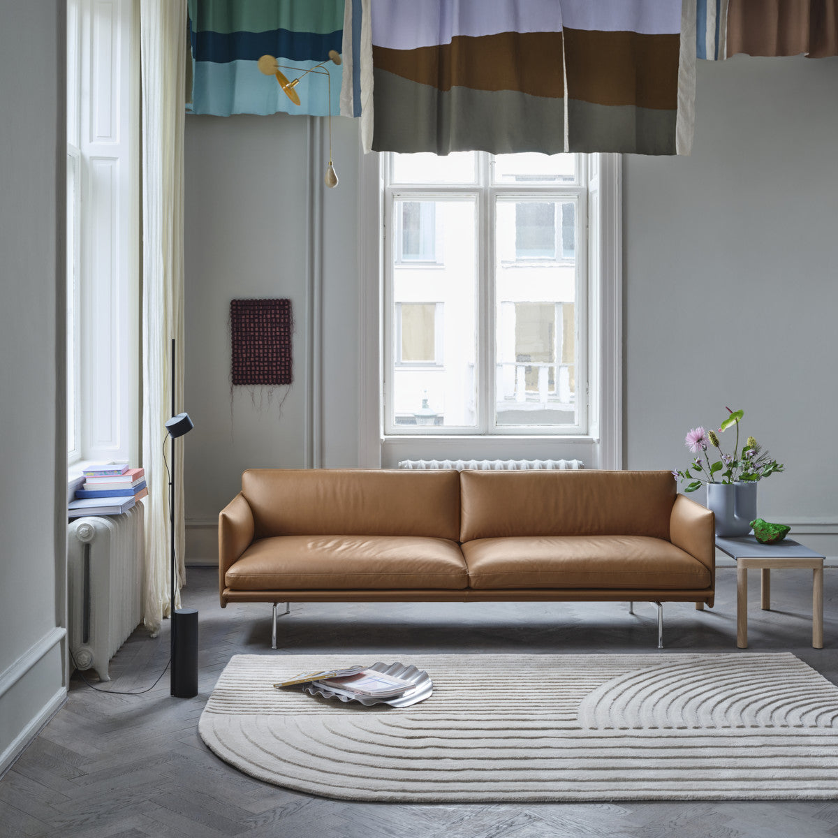 Muuto Outline Sofa - 3-pers. - Cognac Refine Læder - Alu.