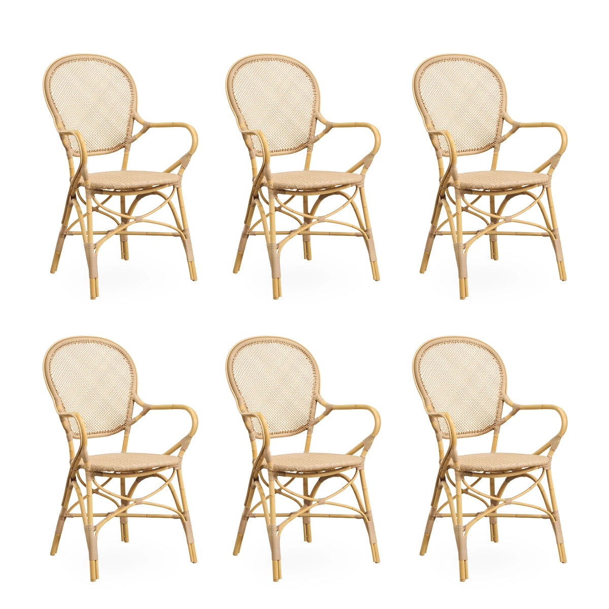 Sika Design Rossini Exterior Caféstol m/ Armlæn - Natur - 6 stk. Samlet - DEMO.
