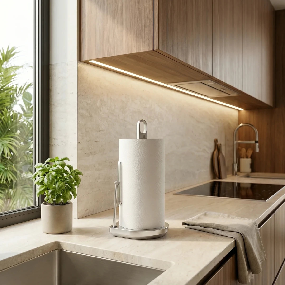 simplehuman køkkenrulleholder m/sprayflaske - børstet stål