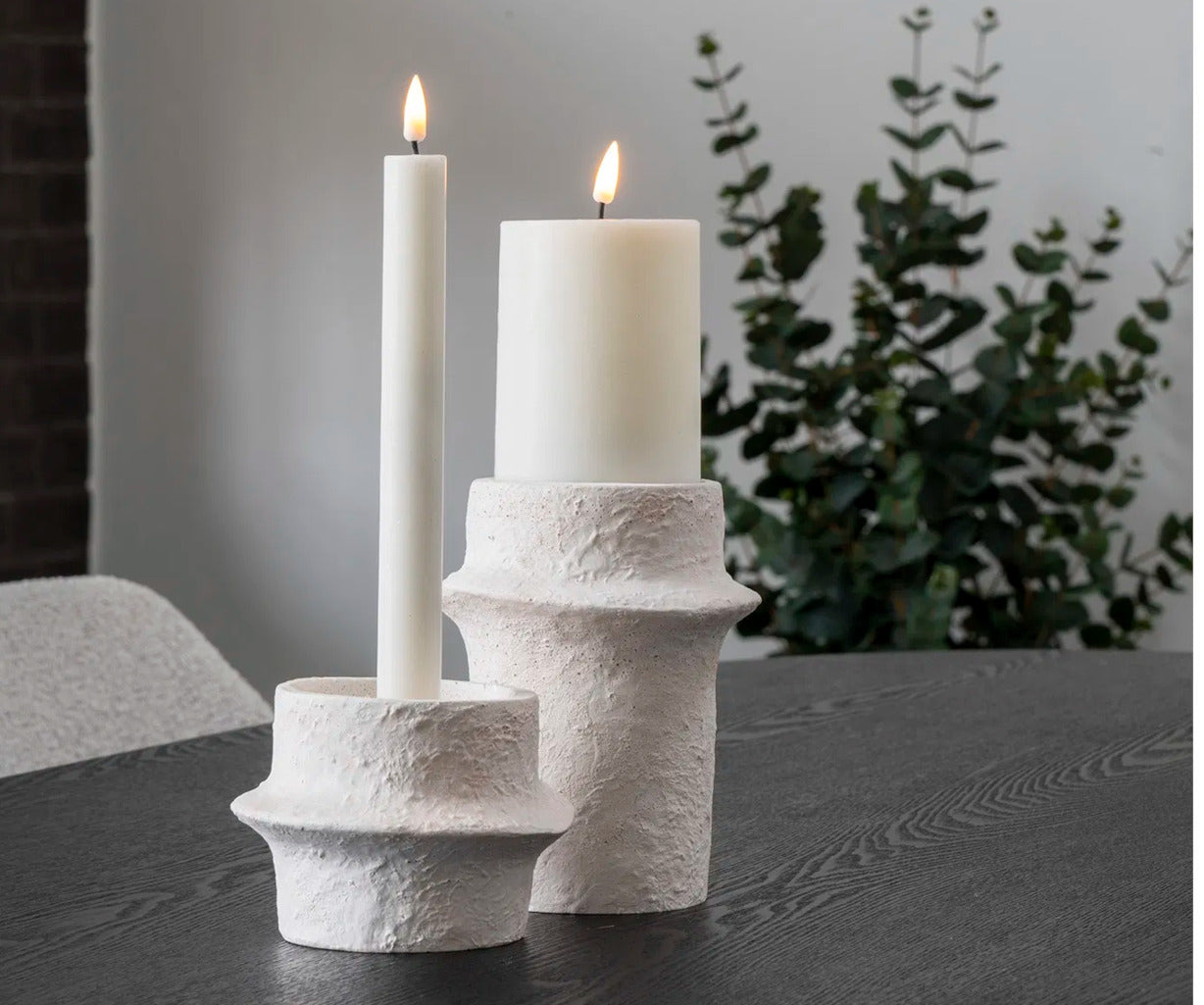 Lysestager - sæt á 2 - beige/hvid cement