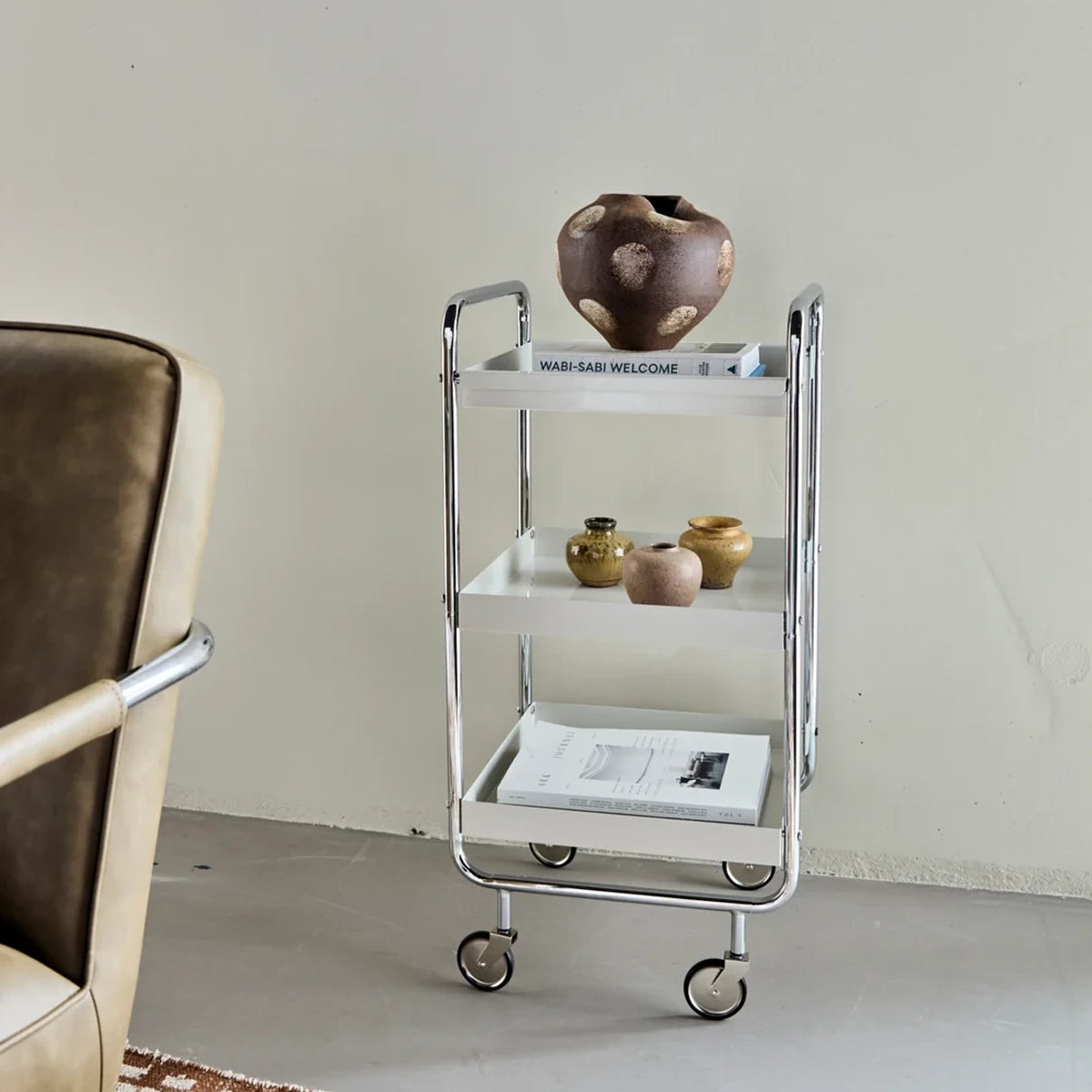 House Doctor Trolley - Roll - Råhvid - Krom