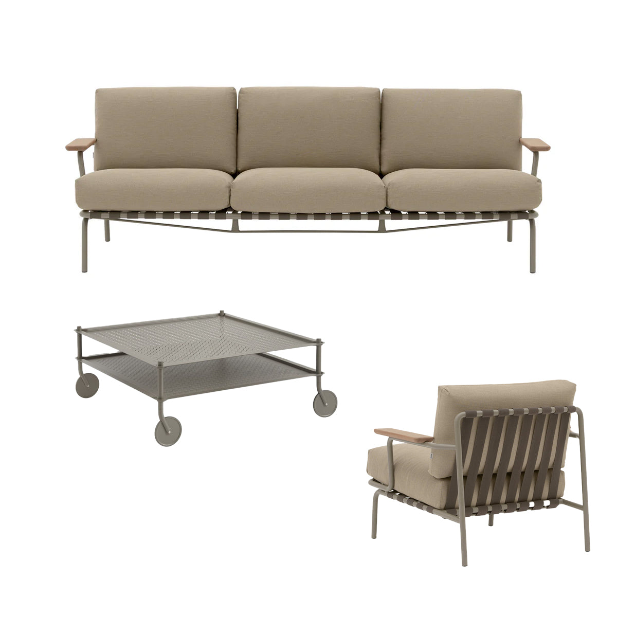 Muuto Settle Sofa + Stol Ribbed Weave - Taupe + Flow Loungebord - DEMO.