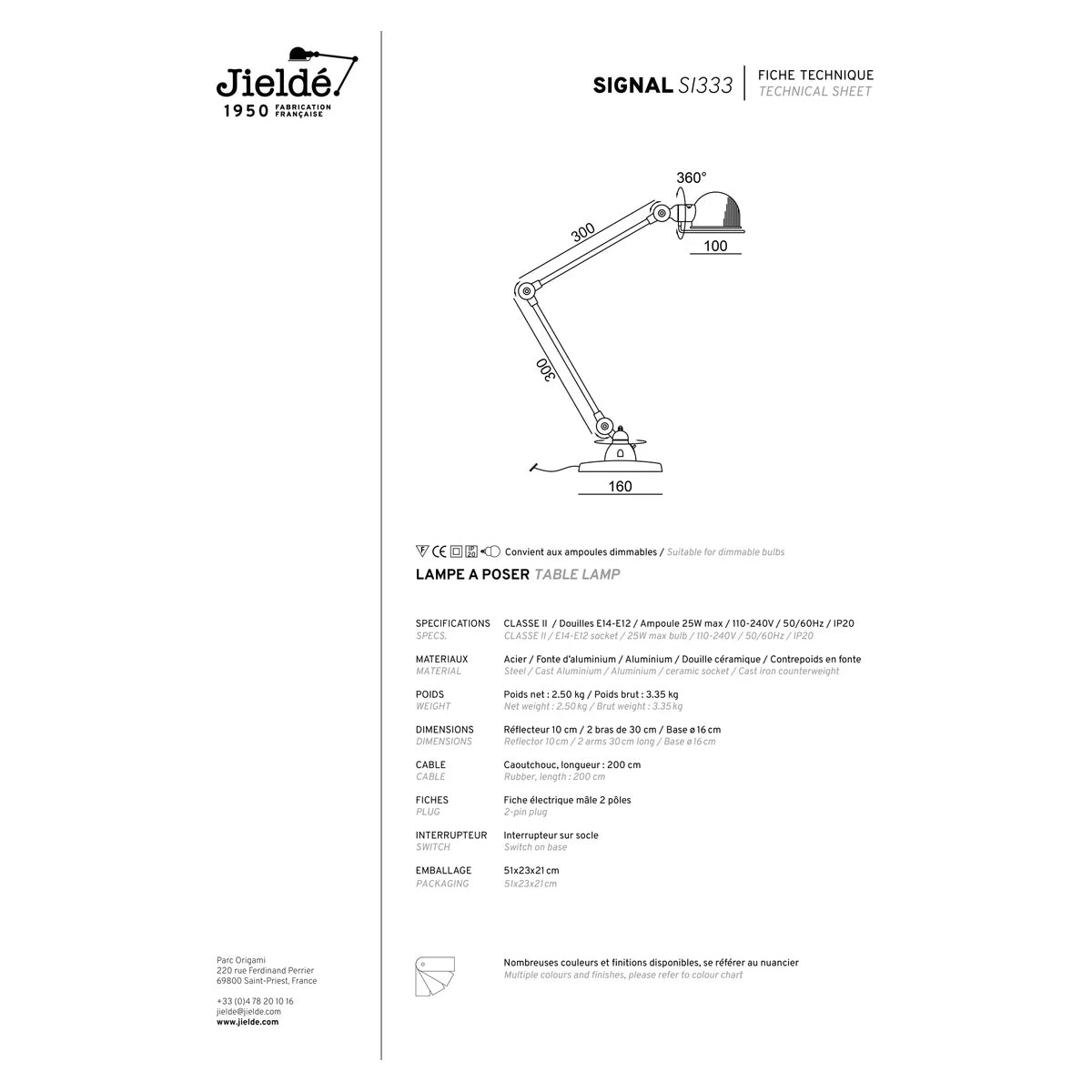 Jielde SIGNAL Bordlampe - SI333 - Brushed Steel