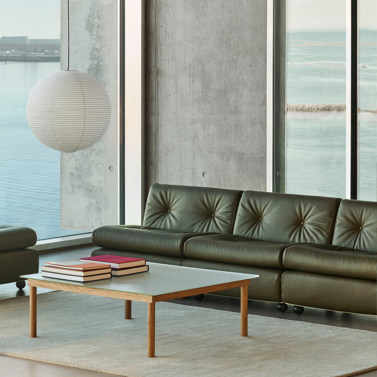 HAY Amanta Sofa - 1 Seater - Sense Forest Green Læder - Cream Beige