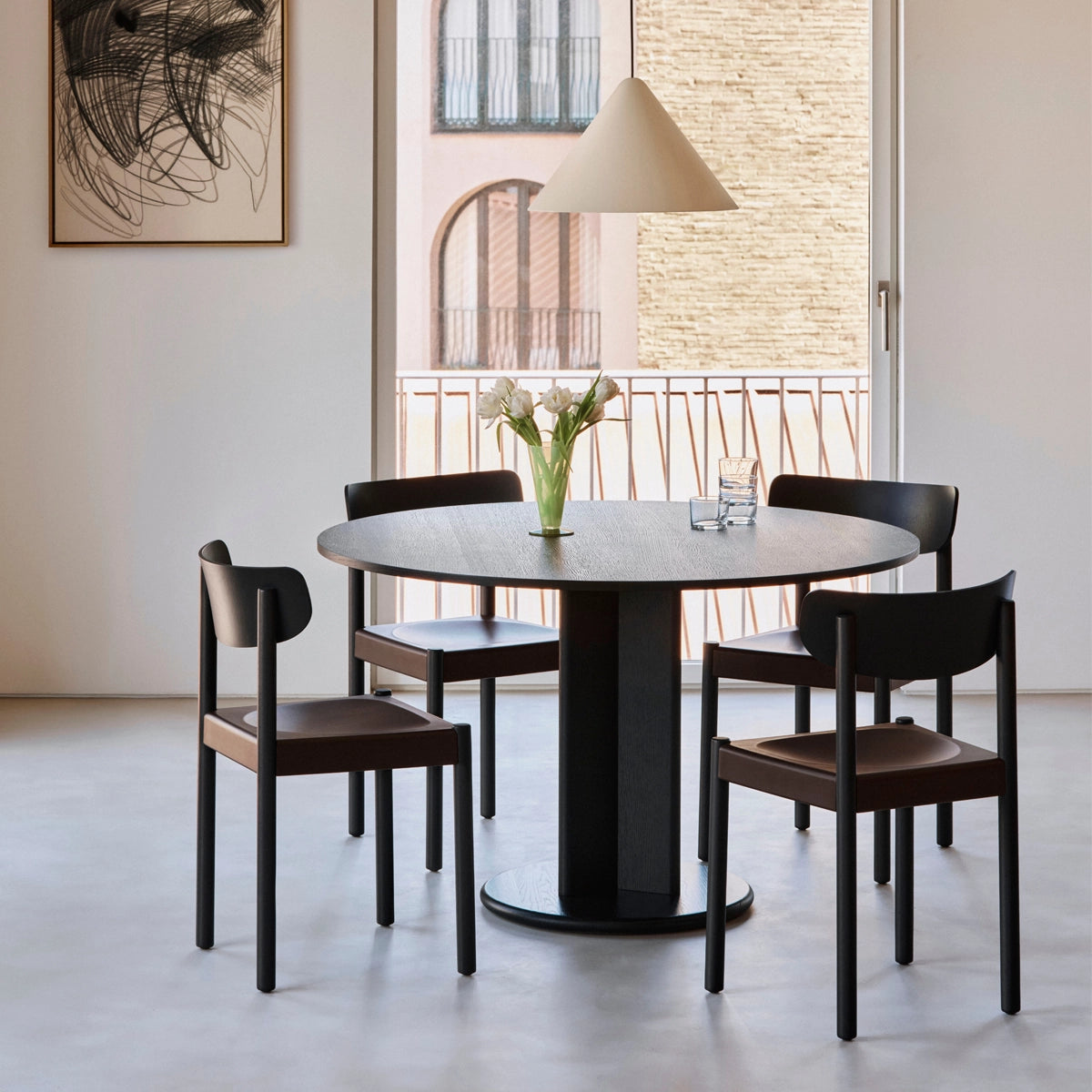 HAY Chisel 29 Table - Round Column Base - Black Oak - Ø120