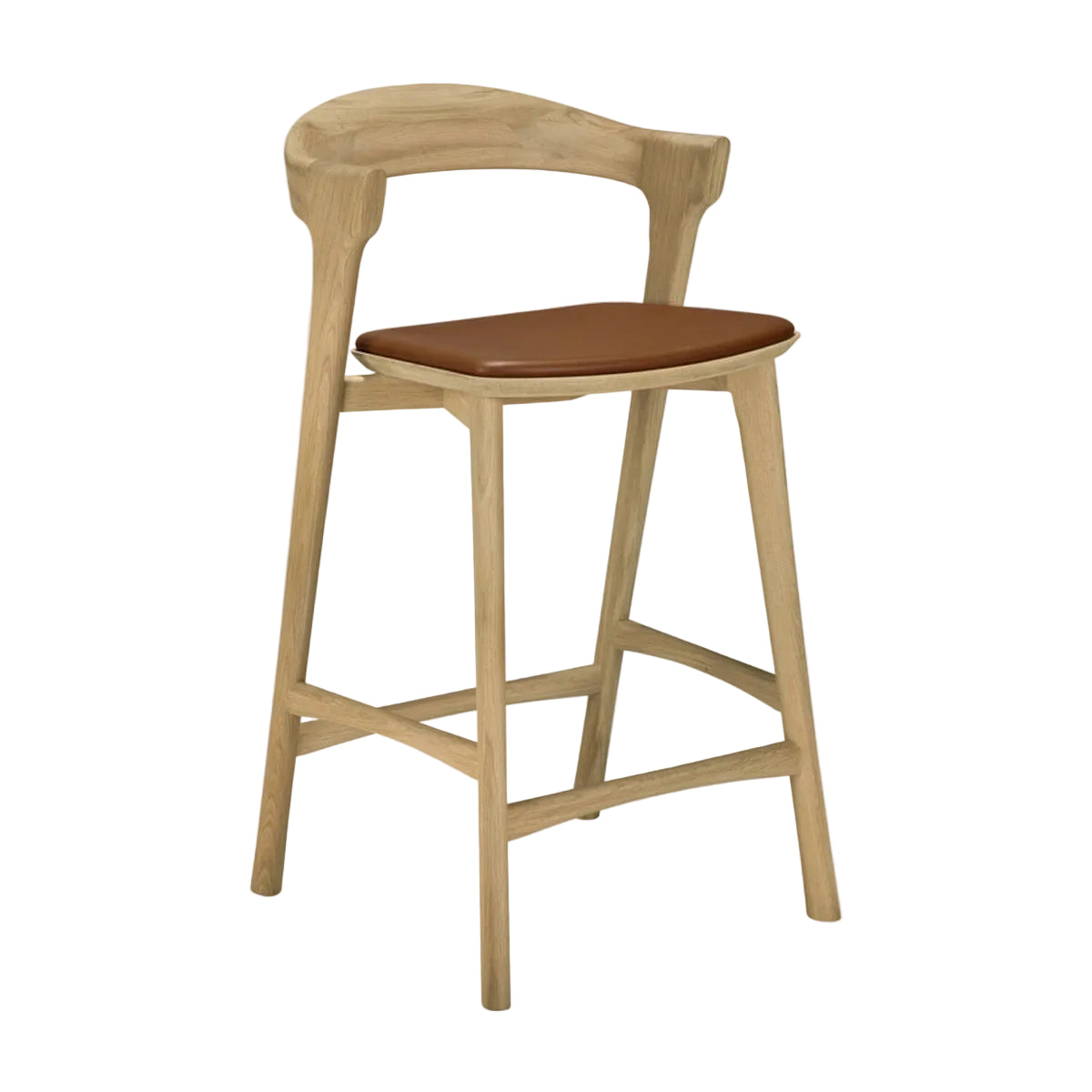 Ethnicraft Oak Bok Barstol - Natur Eg - Cognac læder
