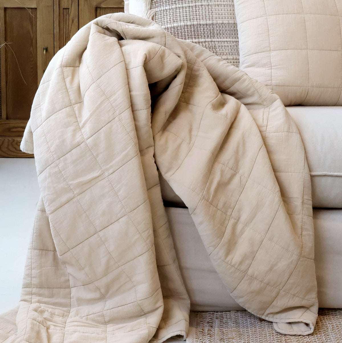 Ib Laursen Klassisk Quilt plaid - hør - 180x130