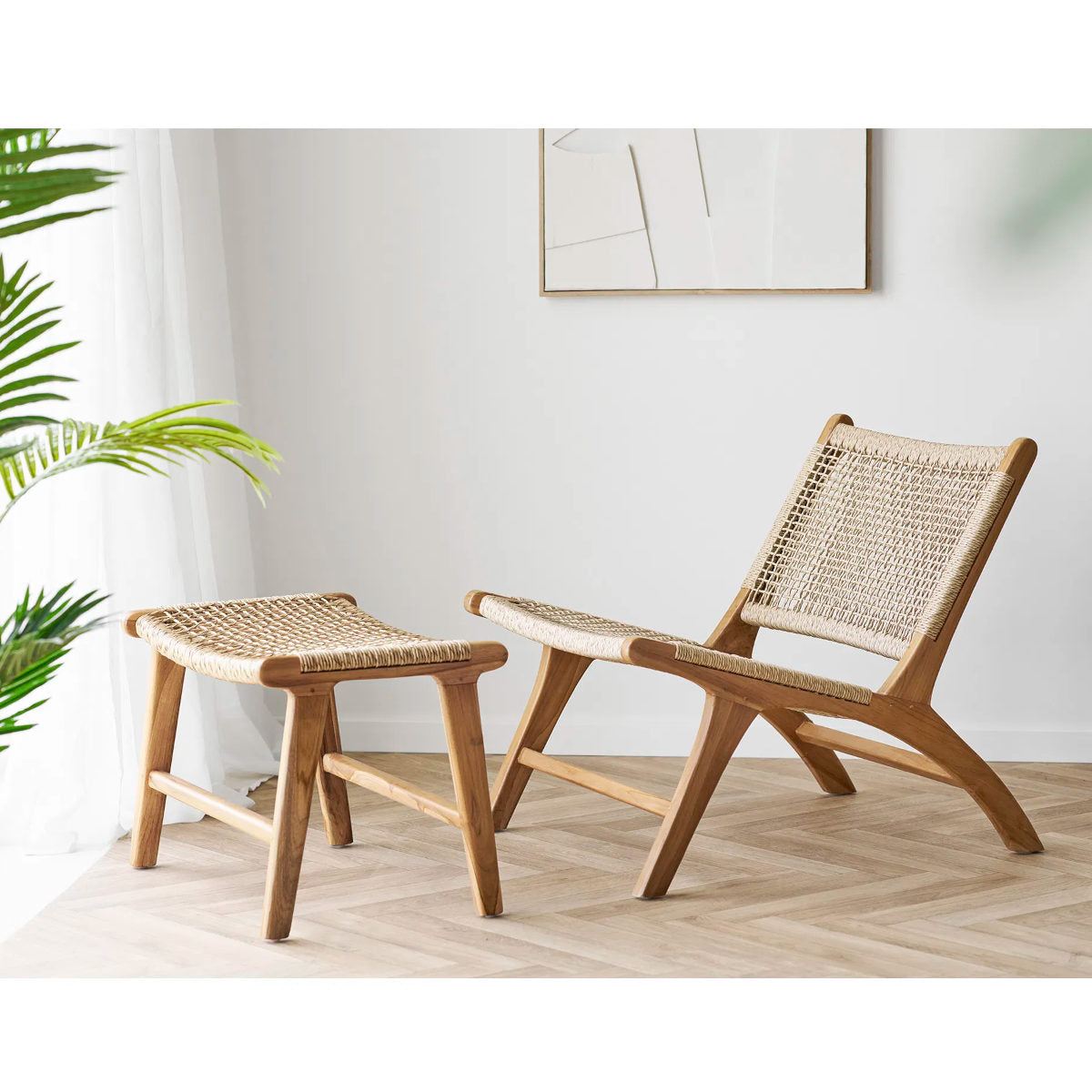 Derby stol og skammel - teak / polyrattan