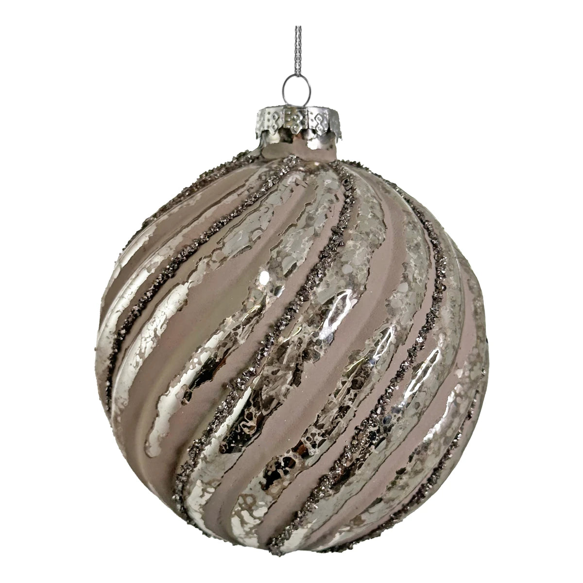 Shishi Spiral kugle - antique silver grey - 10