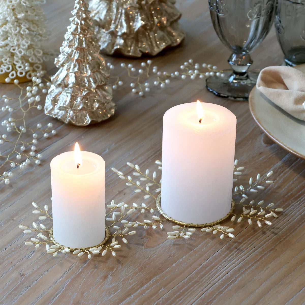 Chic Antique Perle lyskrans - creme - sæt af 2