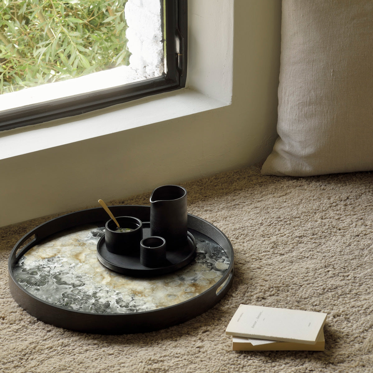Ethnicraft Organic Glass Tray - Dark Brown - Dia. 48cm