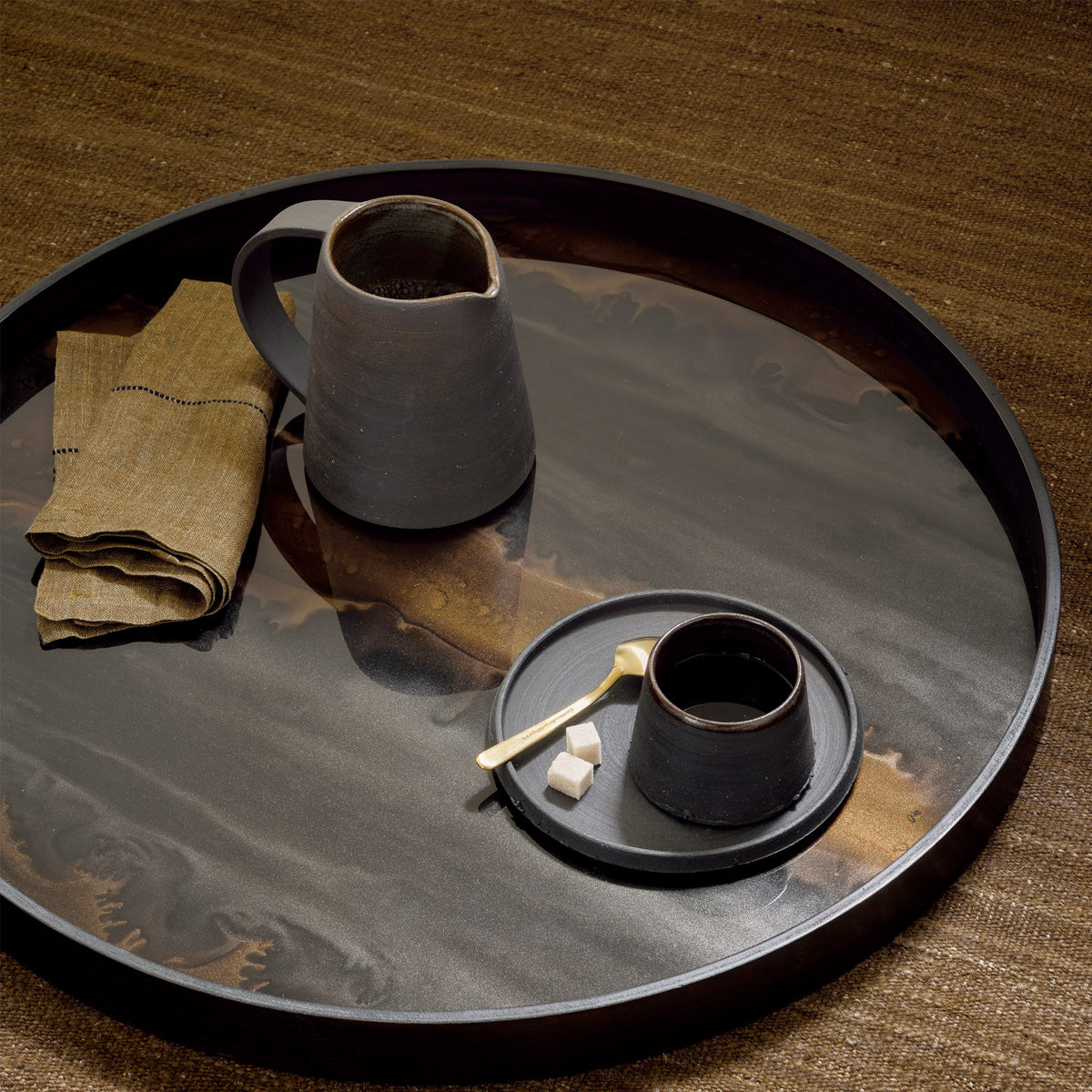 Ethnicraft Organic Glass Tray - Dark Brown - Dia. 61cm