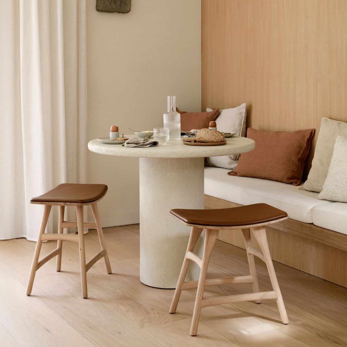 Ethnicraft Osso Dining Stool - Eg - Cognac Læder