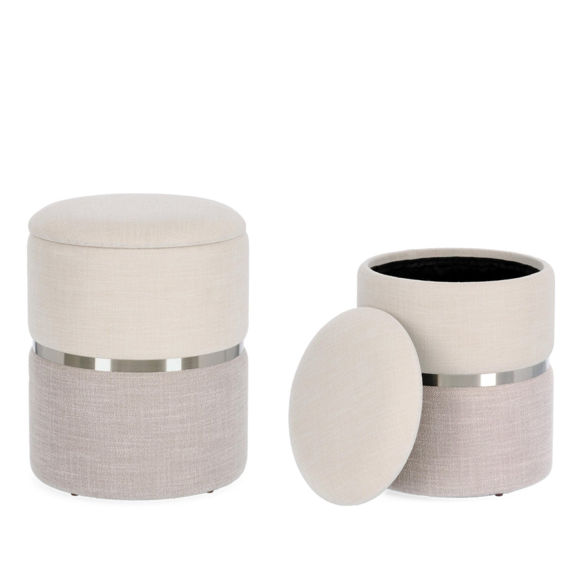 Radinka puf m/opbevaring - sæt á 2 - beige/greige