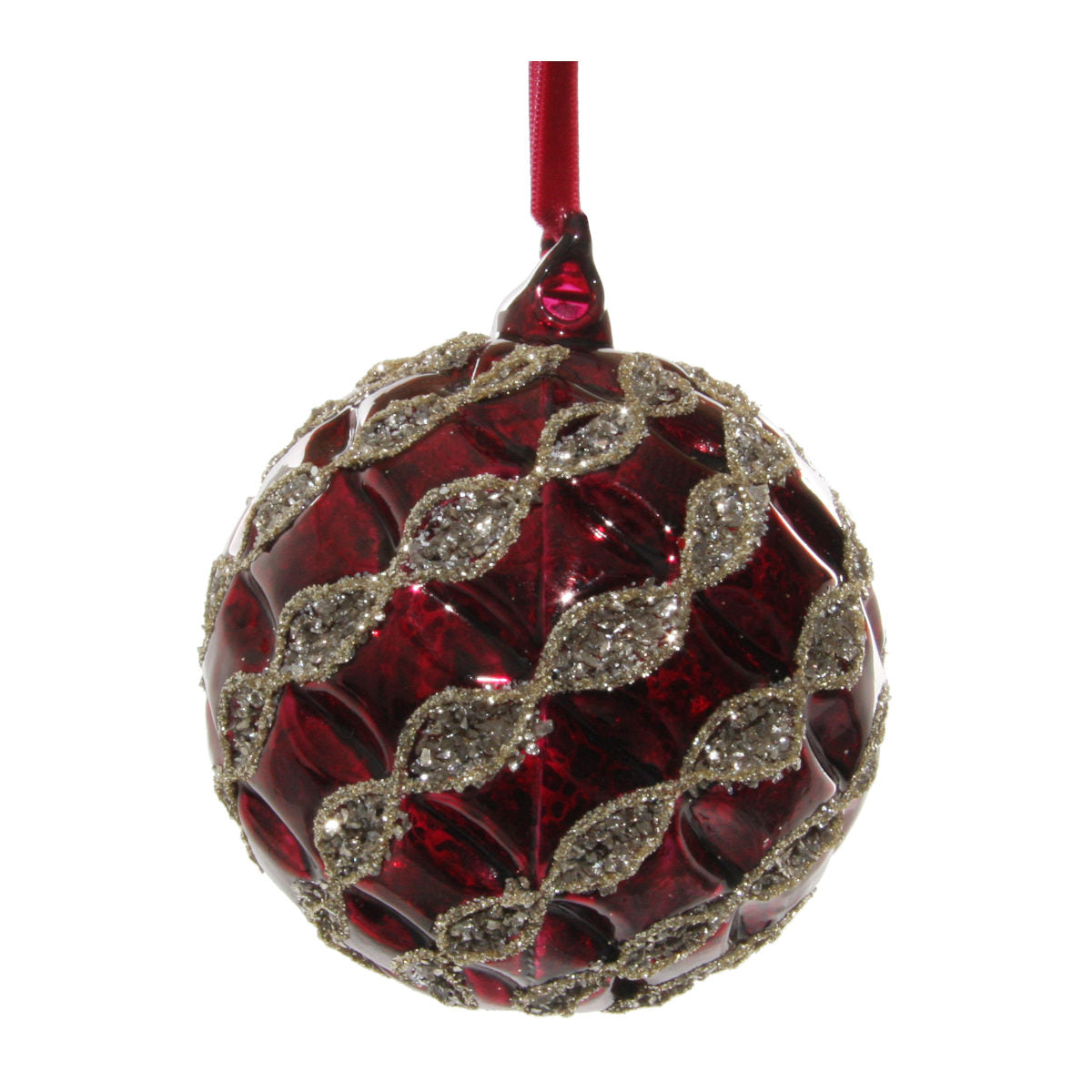 Shishi Diagonals julekugle - antique burgundy - 8 cm