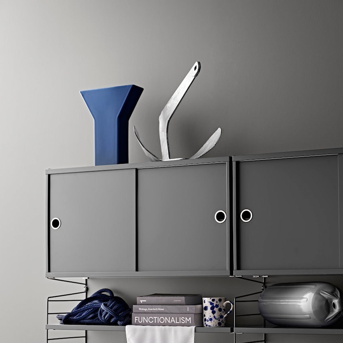 String Cabinet with Sliding Doors 78x42x30 Dark grey