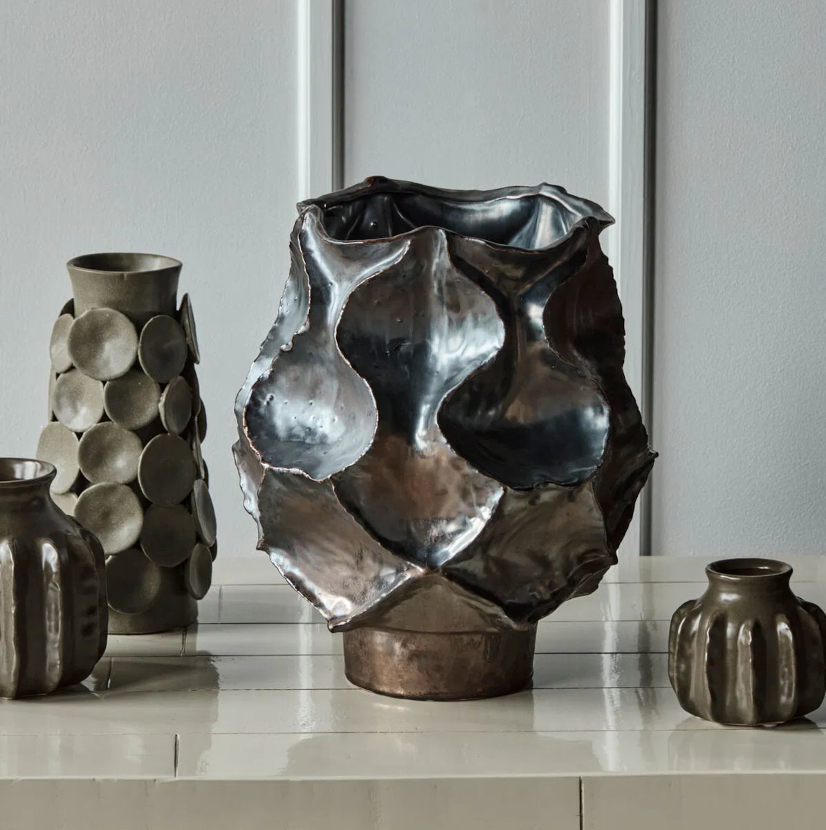 House Doctor Wave vase - 34x30 - antik metallisk